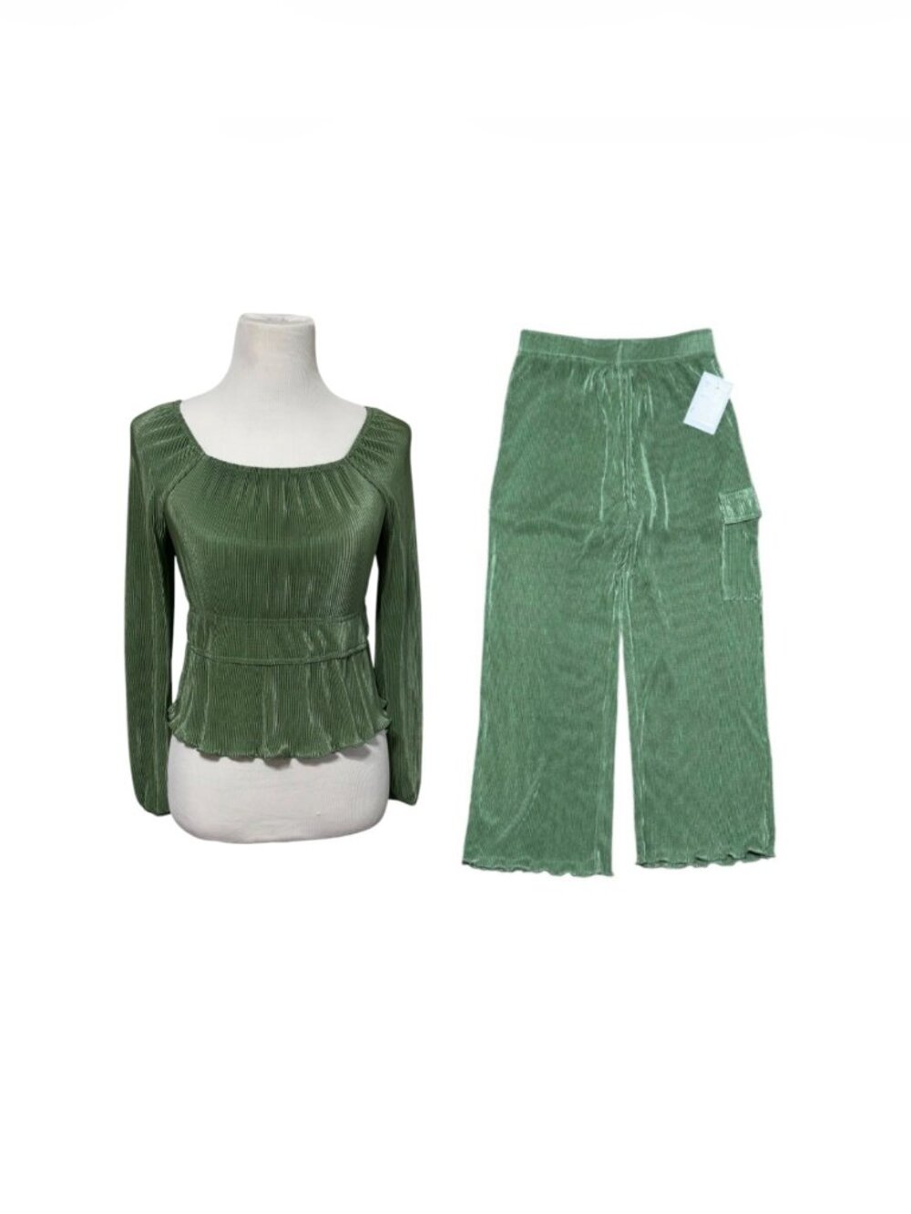 Love,Fire Sage Green Plissé 2-Piece Set - Size Large